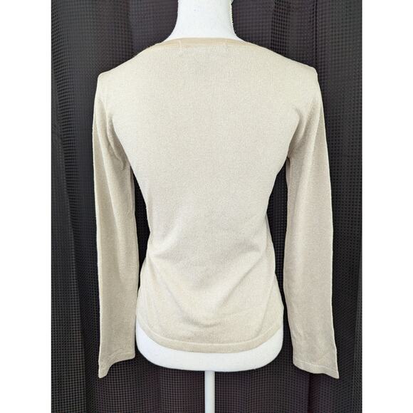 NWOT! CHANDLER HILL! SILK! SHIMMERY SILVER & CREAM, W/BEIGE, SWEATER, TOP! SZ S - Picture 7 of 8